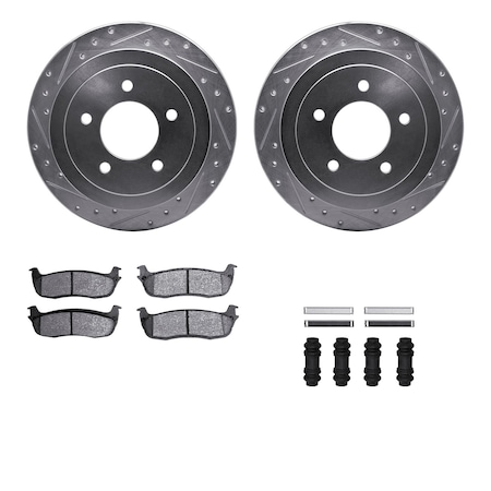 Rear - Dynamic Friction Company Brake Rotors - Drill/Slot - Silver with Ceramic Brake Pads and Hardware Kit 7312-54122